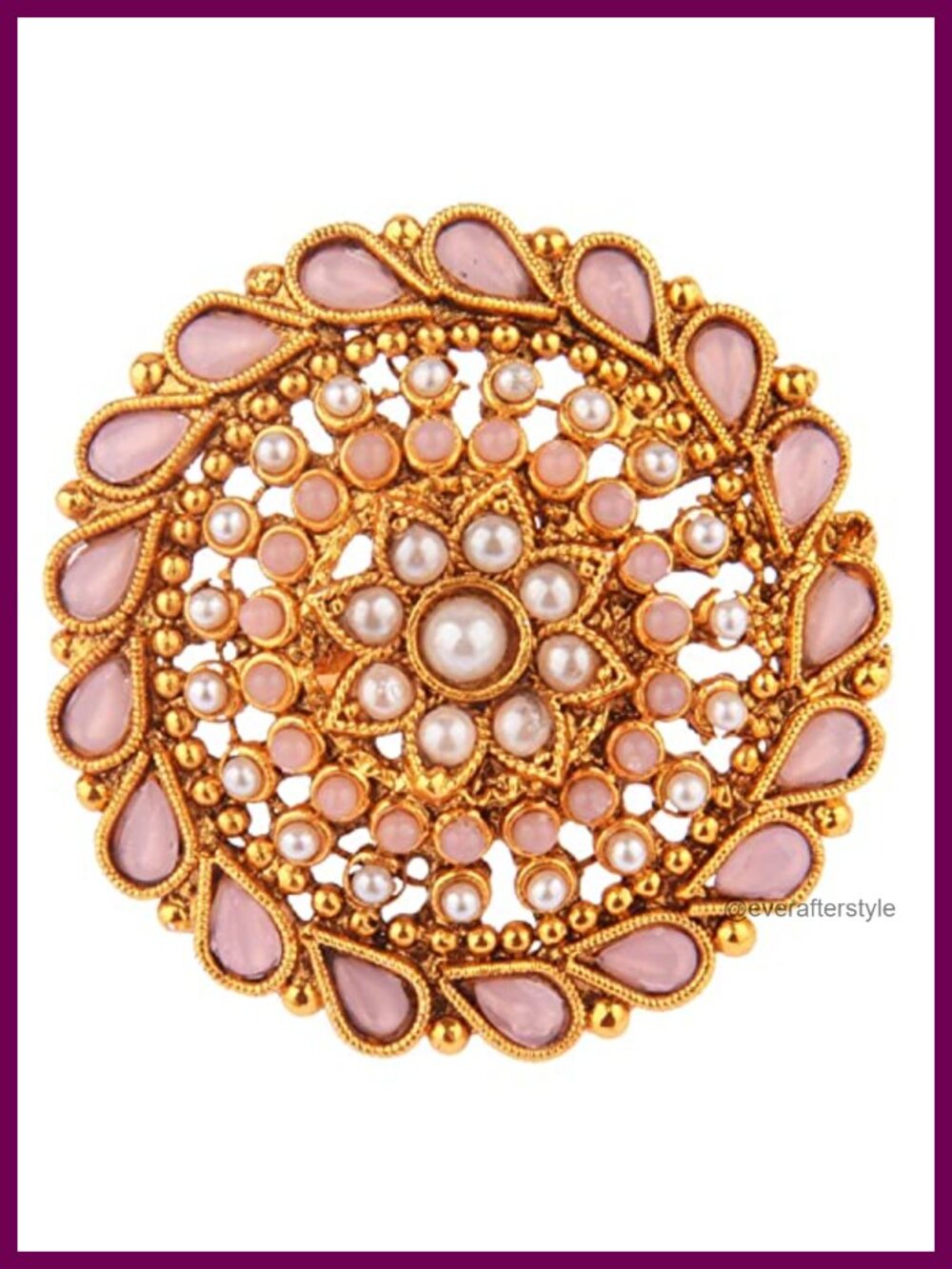 Adjustable Statement Ring Faux Pearl Crystal Beaded Cocktail